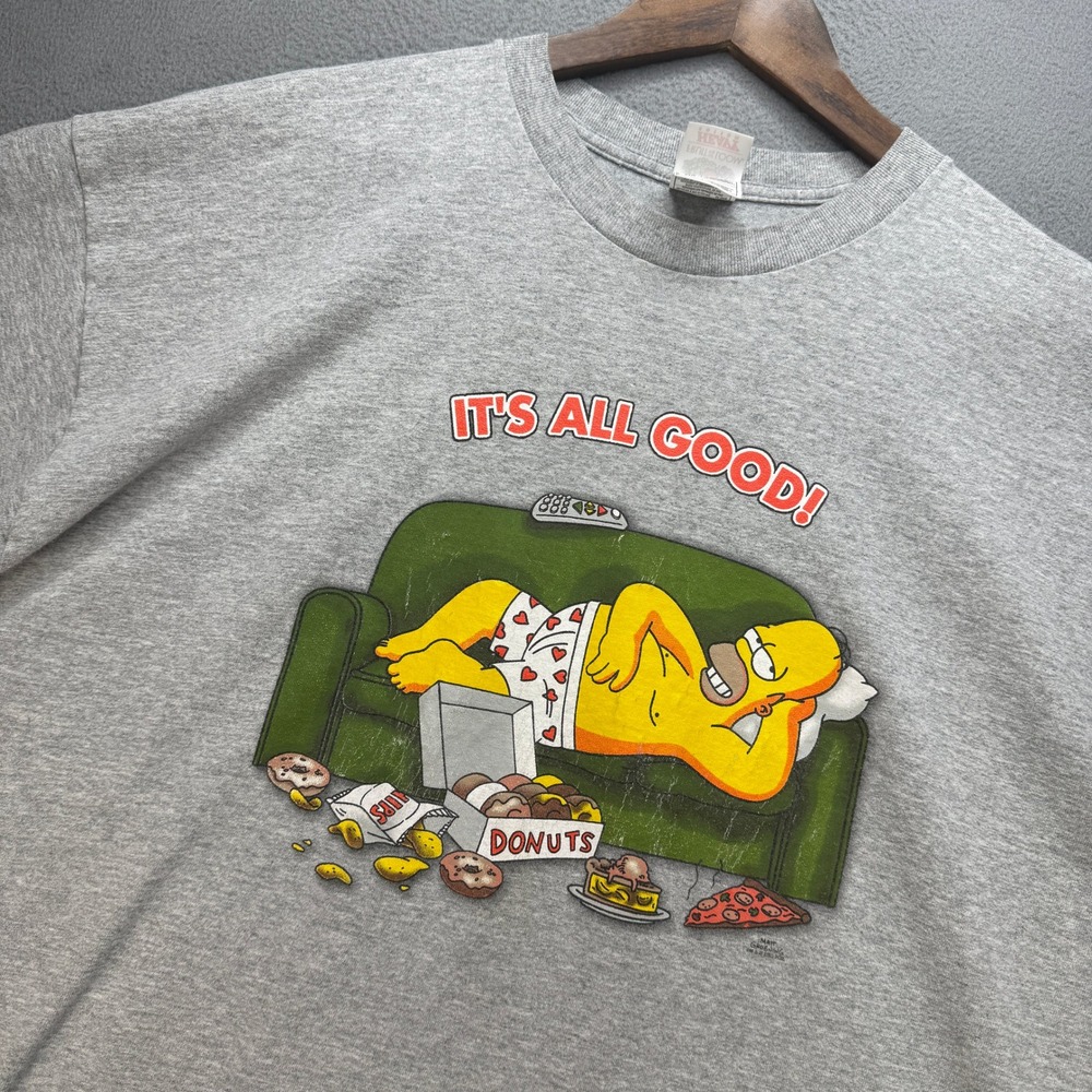 Vintage The Simpsons Homer It's All Good T-Shirt Mens 2XL Gray Groening Graphic